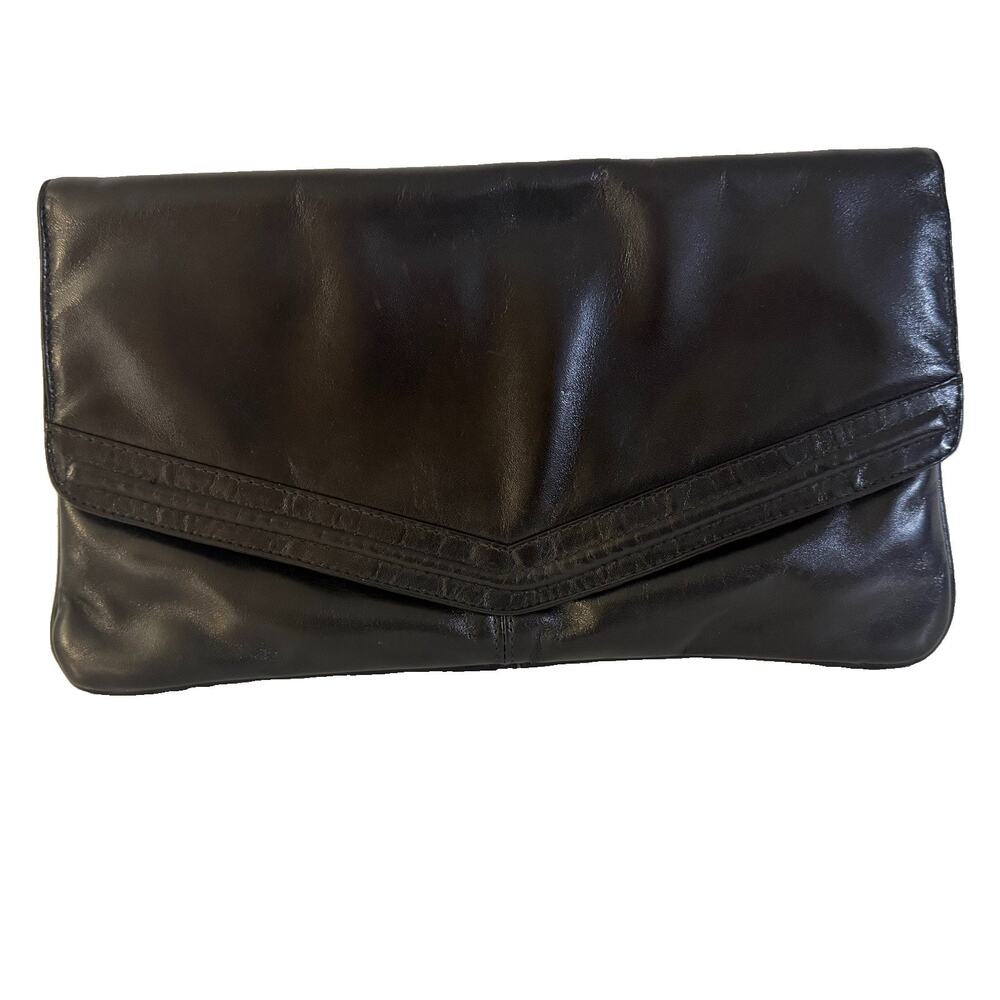 Foleys Black Genuine Leather Envelope Clutch Purse Vintage Snap Evening Bag